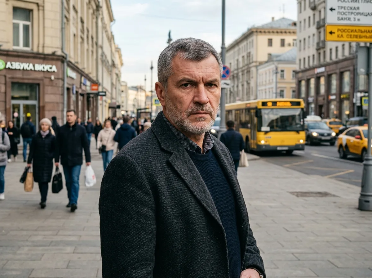 Аватар: мужчина 47 лет, строгое лицо, городской фон